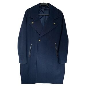 Navy Blue Double-Breasted Wool Army Coat